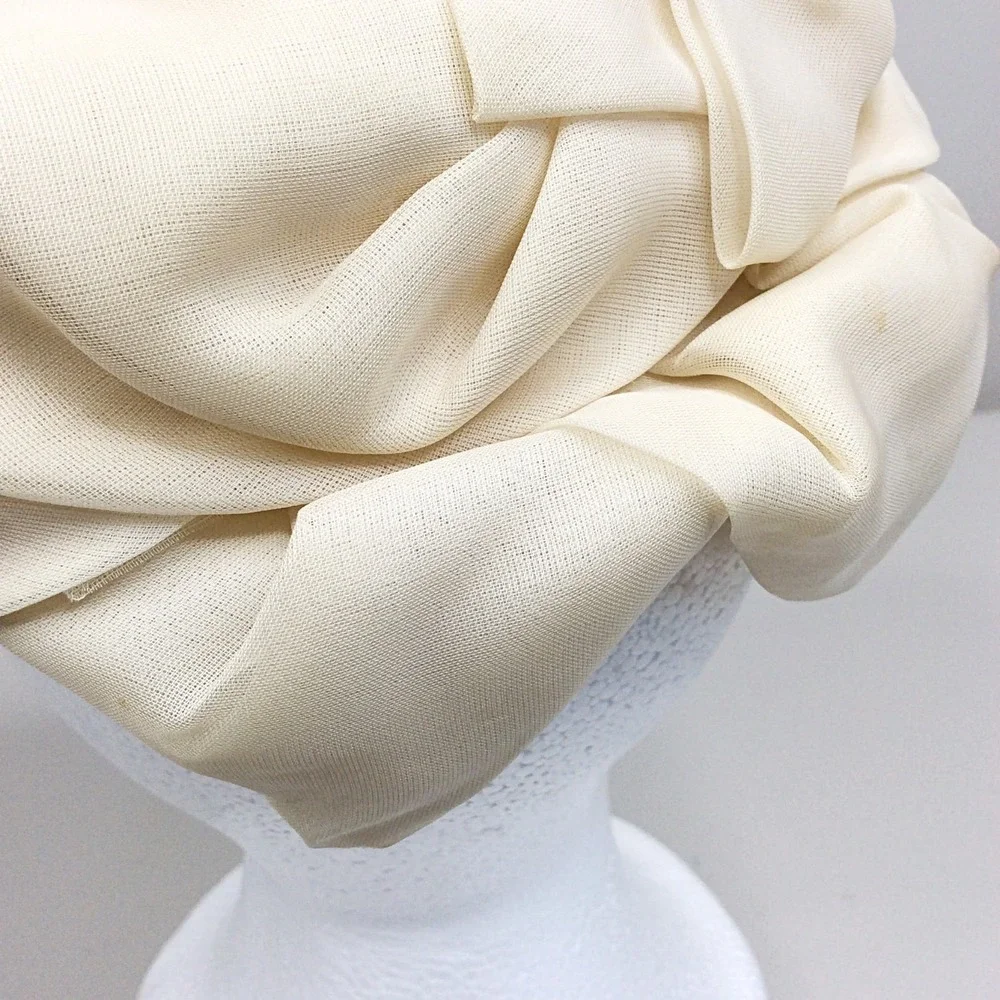 Vintage Women's Chiffon Pillbox Hat Lace Overlay Ruffled Ivory Cream 50s 60s